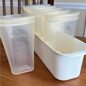 Zip Top silicone breast milk storage containers and tray